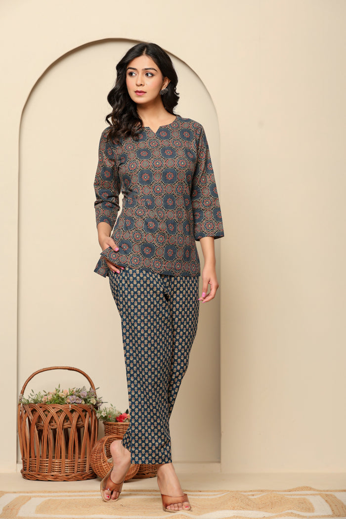 Blue Printed Cotton Co- Ord Set
