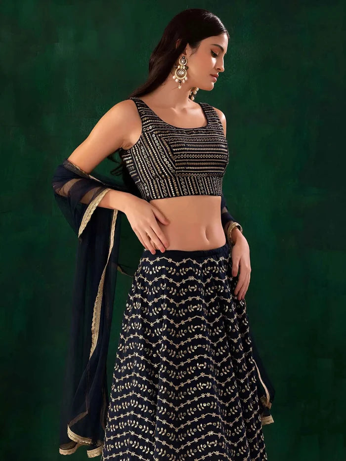 Blue Sequins Embroidery Work Lehenga