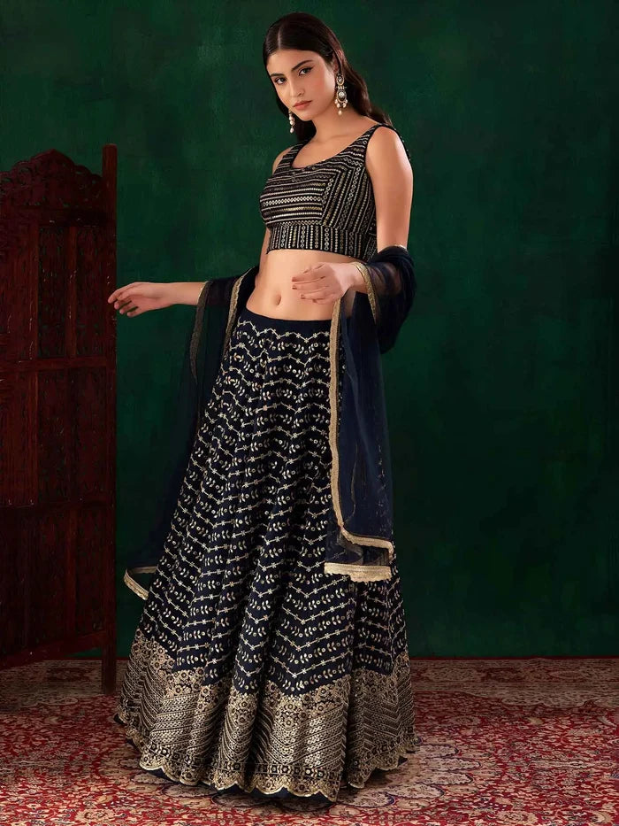 Blue Sequins Embroidery Work Lehenga