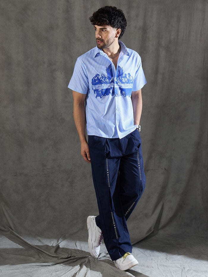 Blue Striped Short Sleeves Shirt