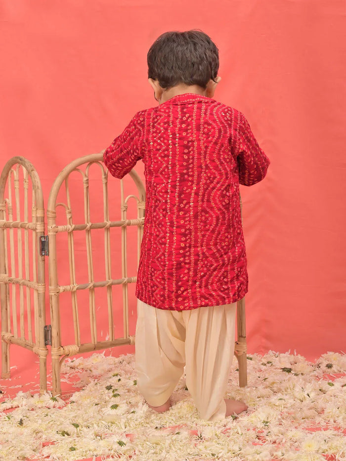 Boy's' Red Bandhni Kurta And Patiala Set