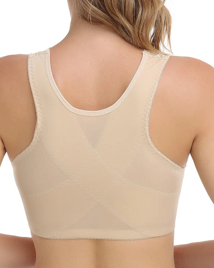Breathable Lace Front Closure Wire-free Smooth Back Shaping Bra  - By Qivii