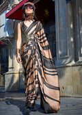 Bronze Brown & Black Contemporary Printed Satin Crepe Saree - qivii