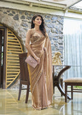 Brown Satin Silk Handwork Or Zarkan Work Saree for Festival Wear
