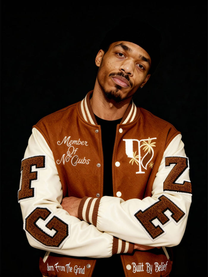 Brown Woollen Letterman Varsity Jacket