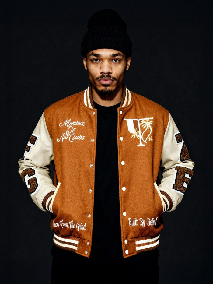 Brown Woollen Letterman Varsity Jacket
