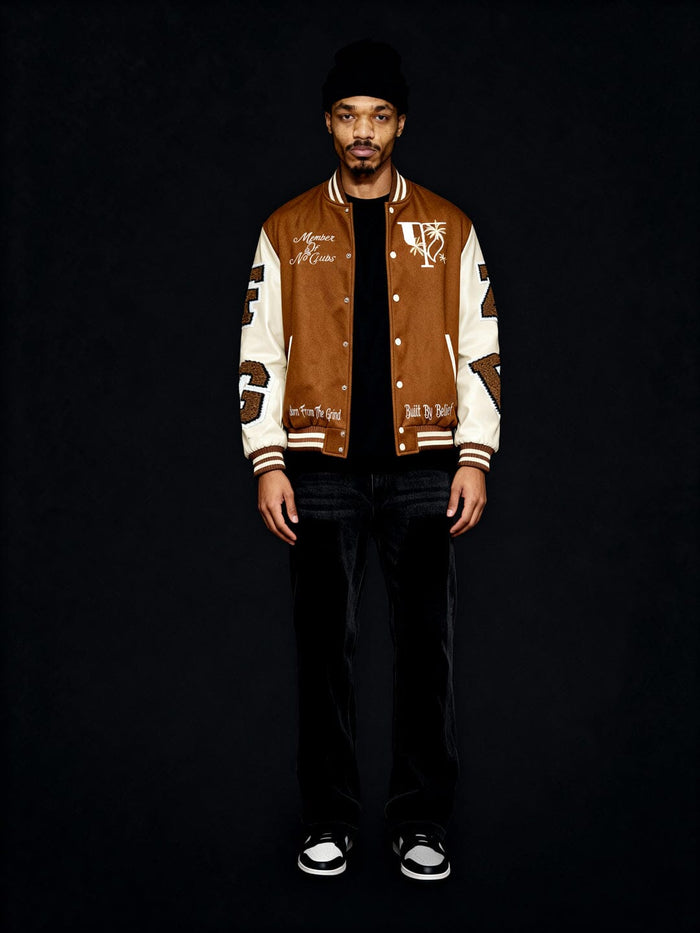 Brown Woollen Letterman Varsity Jacket