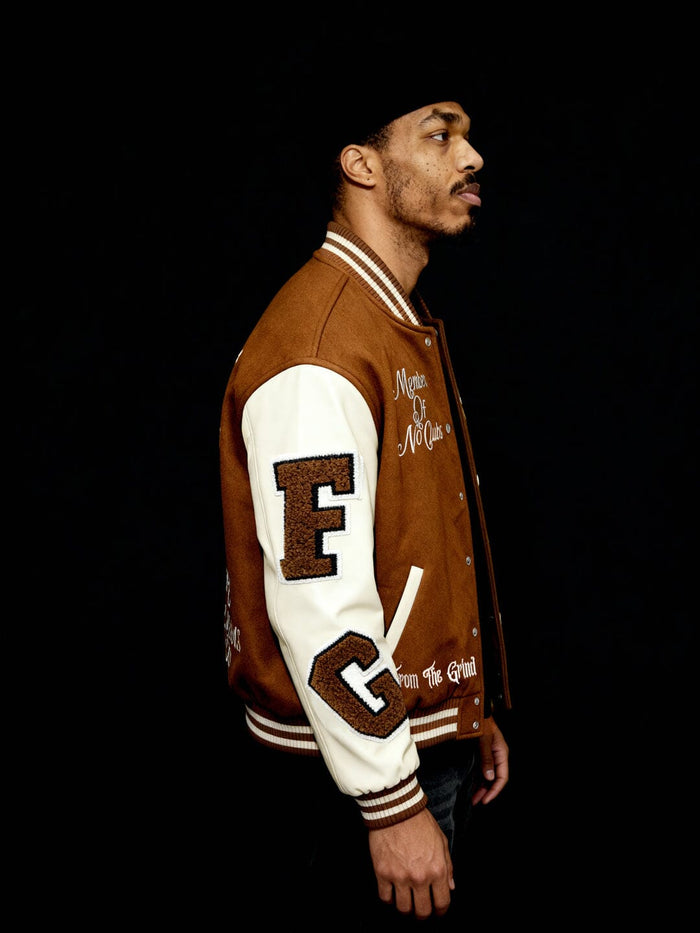 Brown Woollen Letterman Varsity Jacket
