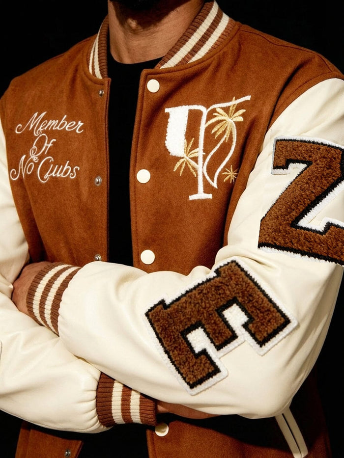 Brown Woollen Letterman Varsity Jacket