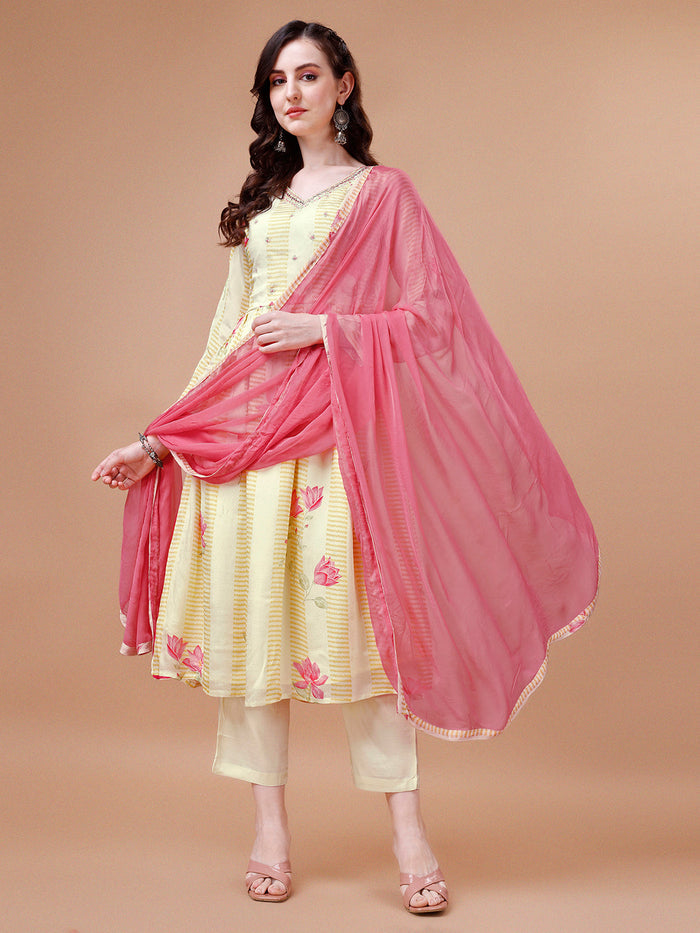 Butter Yellow Printed Kurta Suit Set