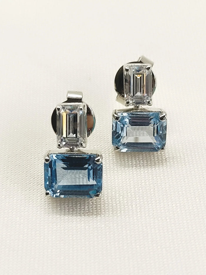 Camelia Aqua Blue 92.5 Silver Swarovski Stone Tops