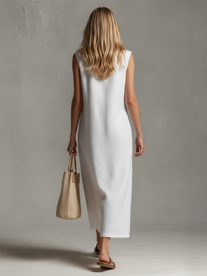 Casual And Stylish Stand-up Collar Sleeveless Zipper Midi Dress  - By Qivii