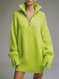 Casual Loose-fitting Green Knitted Mini Dress  - By Qivii