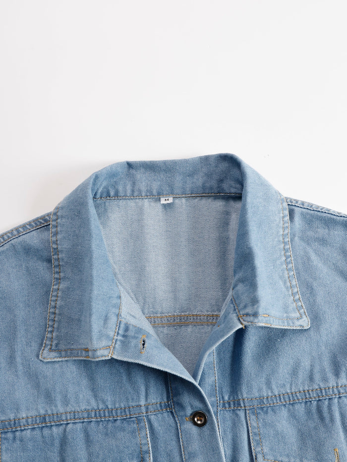 Casual Loose Vintage Denim Short Sleeve Shirt Tassel Mini Dress  - By Qivii