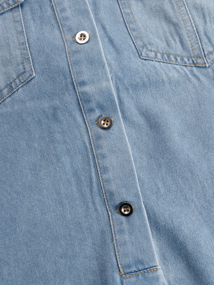 Casual Loose Vintage Denim Short Sleeve Shirt Tassel Mini Dress  - By Qivii