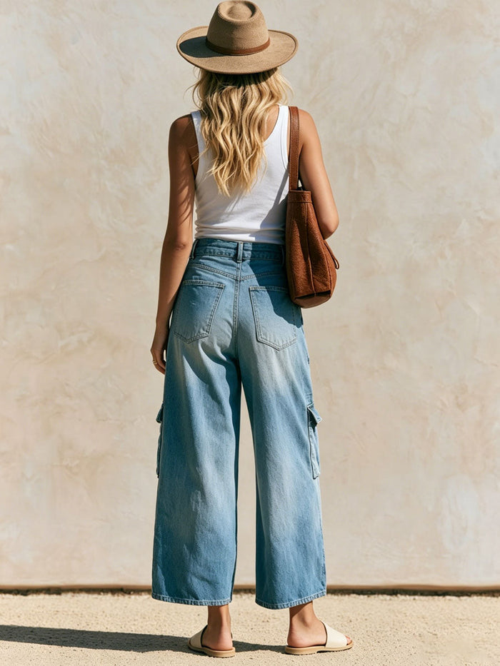 Casual Retro Light Blue Cropped Workwear Jeans  - By Qivii