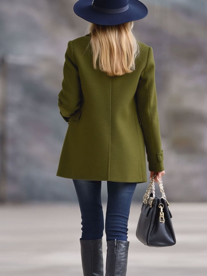 Casual Retro Olive Green Tweed Coat  - By Qivii