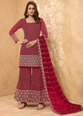 Cerise Pink Georgette Metti with Zari work Sharara Suit - qivii