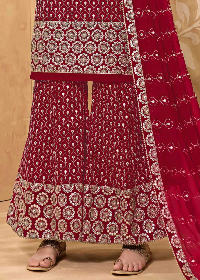 Cerise Pink Georgette Metti with Zari work Sharara Suit - qivii