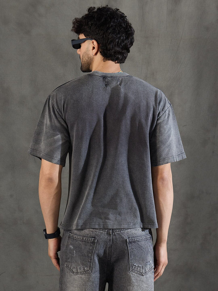 Charcoal Washed Bat Graphic Oversized Tshirt