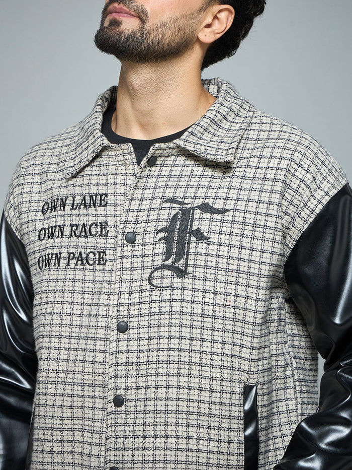 Checkered Tweed Embroidered Varsity Jacket