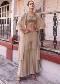 Chiku Brown Georgette Sharara Choli with Embroidery work - qivii