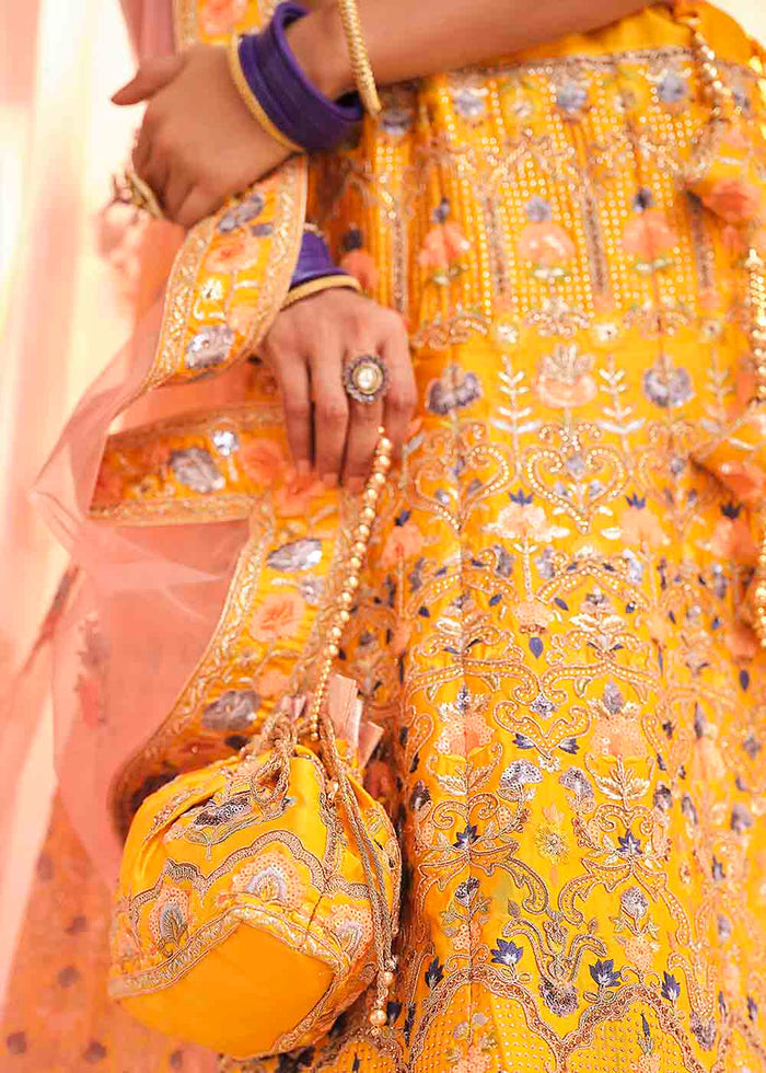 Chrome Yellow Crepe Lehenga Choli with Swarovski, Sequins & Dori work | Ready To Wear - qivii