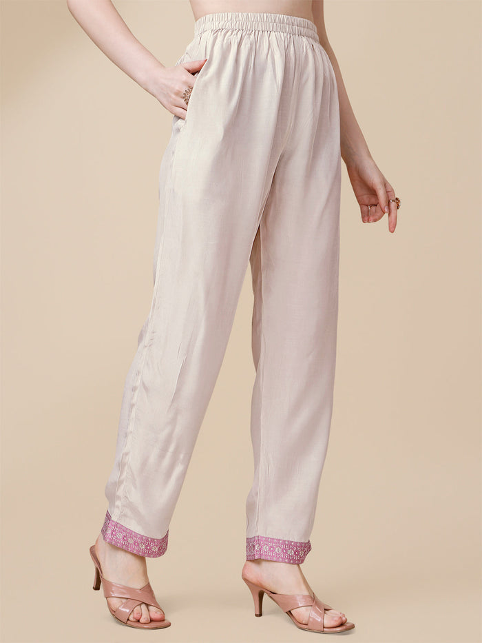 Cream And Pink Jacquard Tissue Kurta Suit Set