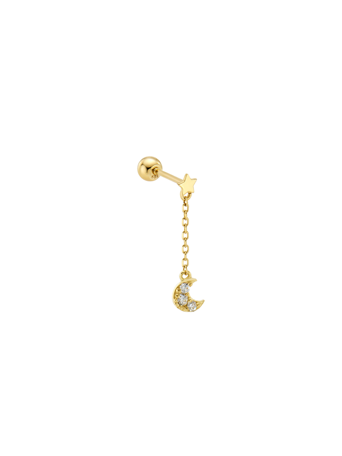 Miliemoon Crescent Moon Chain Piercing Layered 14K Solid Gold Moon Jewelry | LE FIGUE NEW YORK