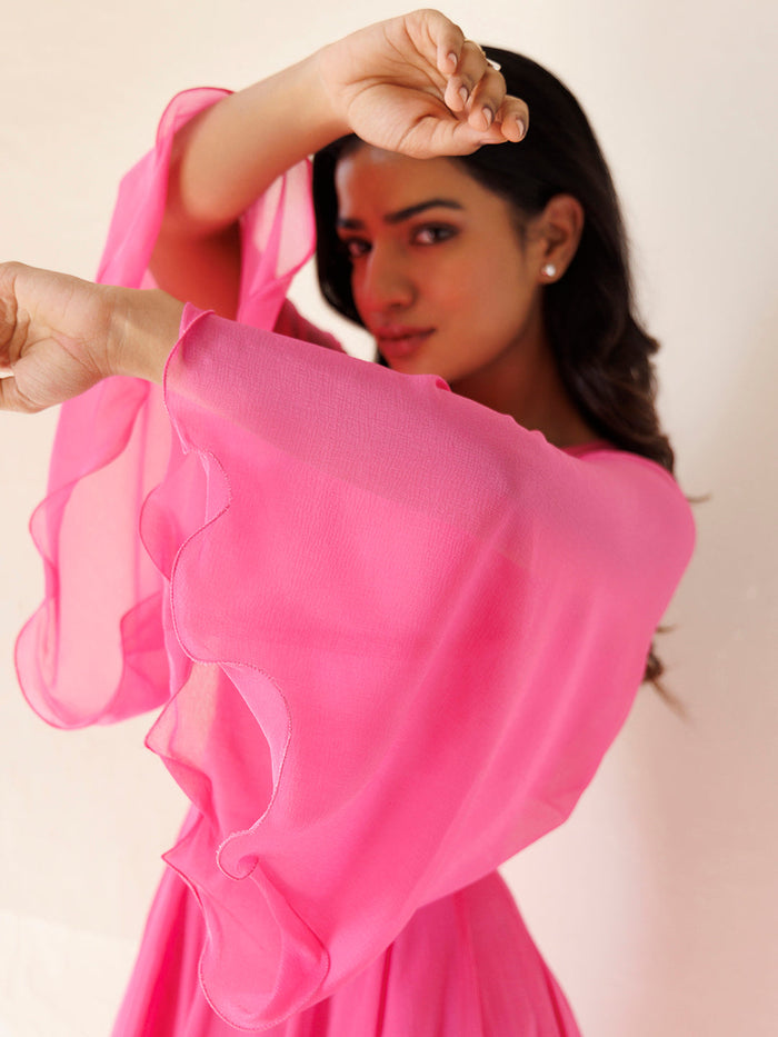 Dahlia Pink Chiffon Skater Dress