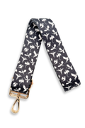 Black dragon-patterned strap with gold clasp on a white background
