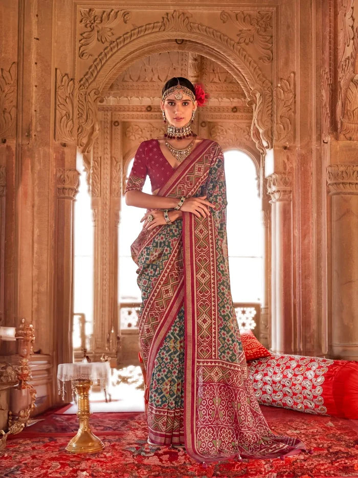 Dark Green Georgette Patola Saree