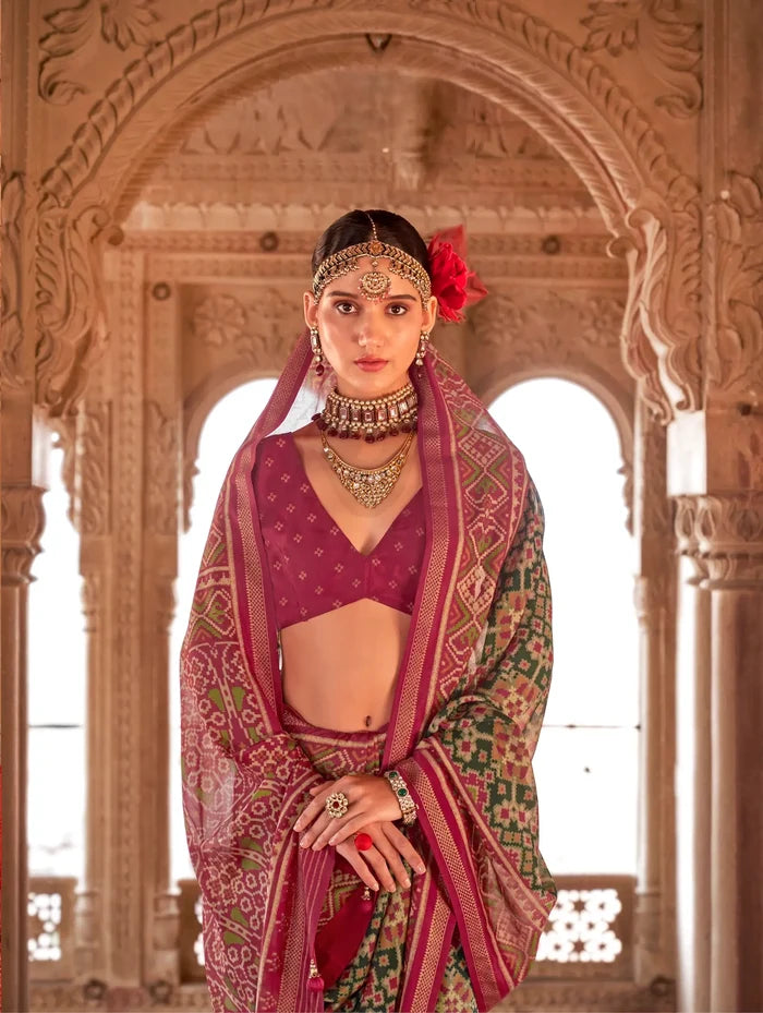 Dark Green Georgette Patola Saree