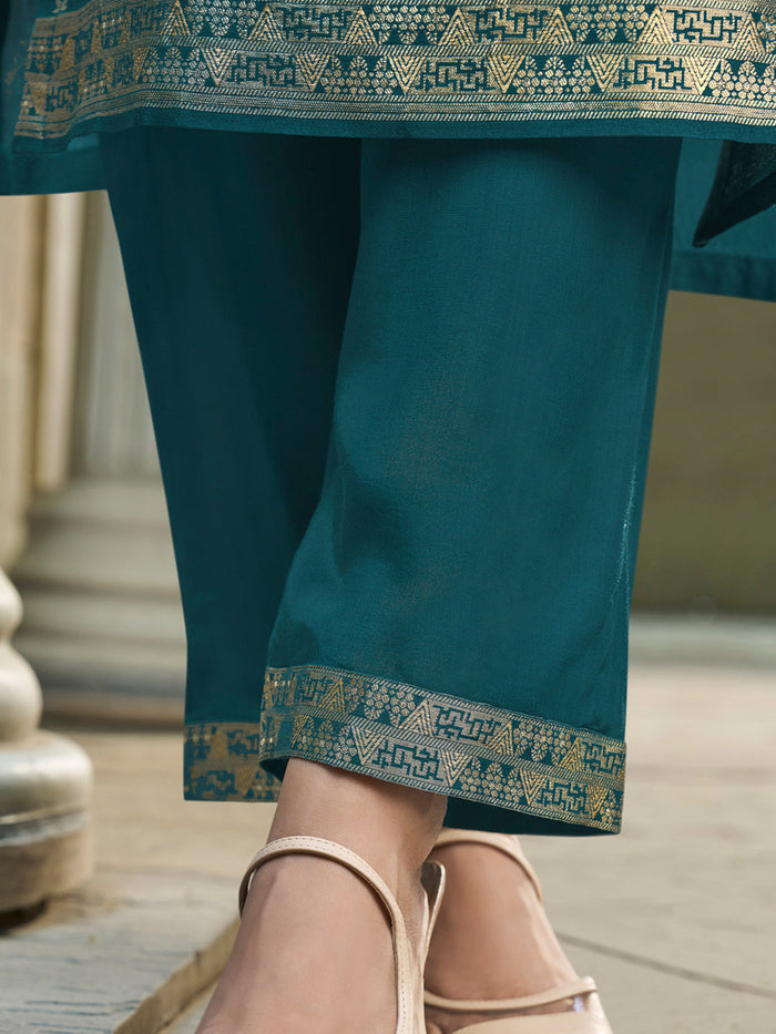 Dark Teal Green Exquisite Placement Weaving kurta Suit Set