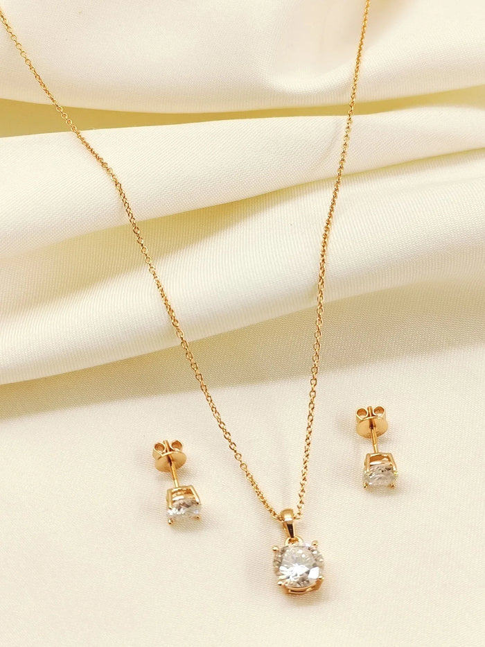 Dayera 92.5 Silver American Diamond Pendant Set