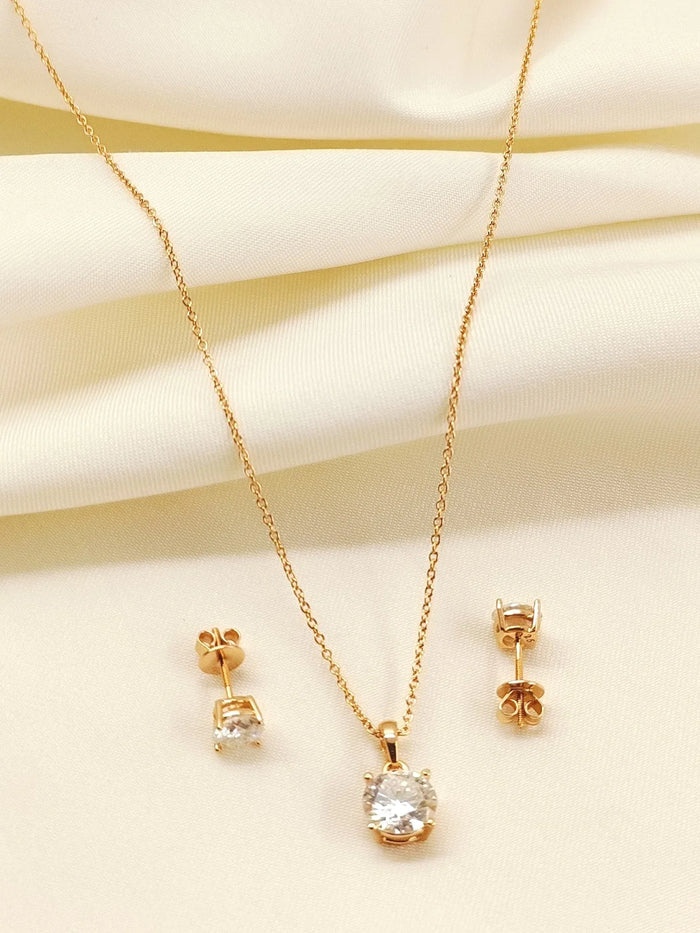 Dayera 92.5 Silver American Diamond Pendant Set