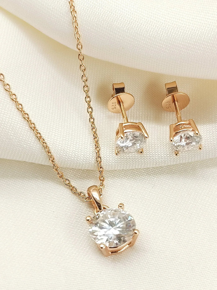 Dayera 92.5 Silver American Diamond Pendant Set