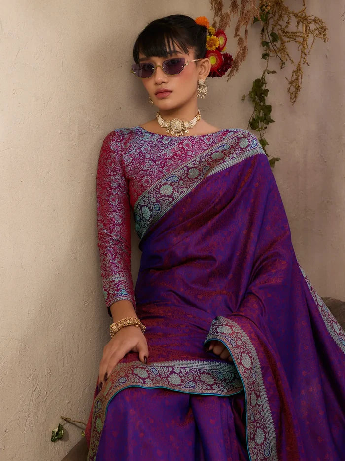 Deep Purple Kanjivaram Silk Saree