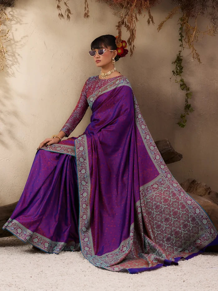 Deep Purple Kanjivaram Silk Saree