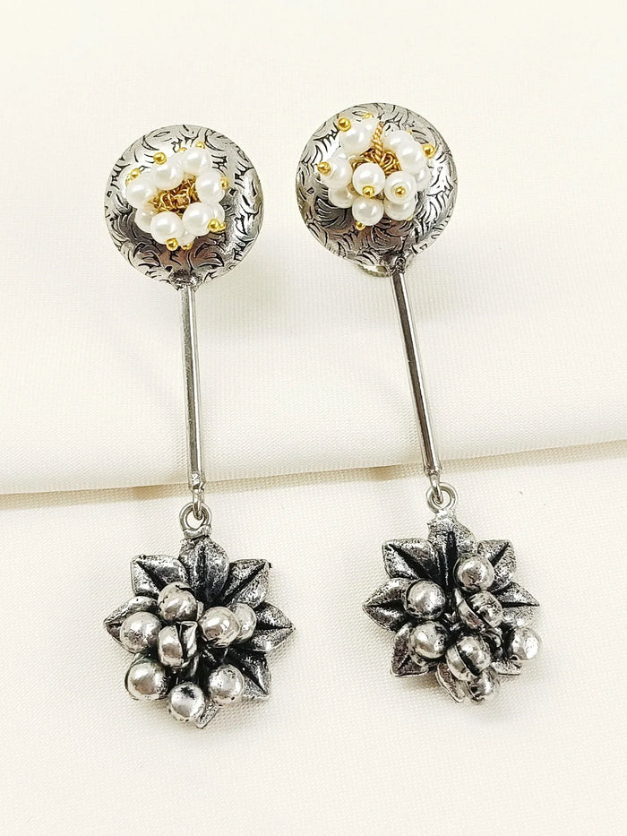 Dhrishita White Pearl Oxidized Earring