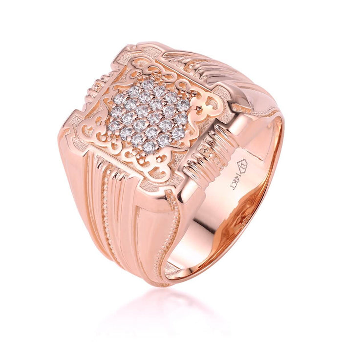 Diamond Signet Ring With Pattern Border