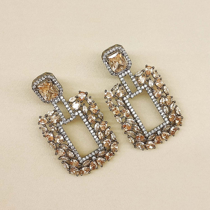 Disha Diamond Work Rhodium Plated Copper Victorian Earrings