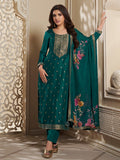 Dola Silk Jacquard Green Kurta With designer Yoke and handwork  with trousers and Dupatta