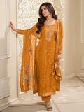 Dola Silk Jacquard Yellow Kurta With designer Yoke and handwork  with trousers and Dupatta