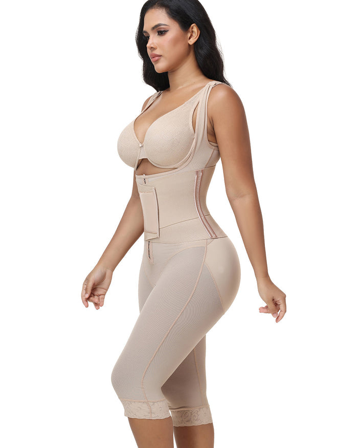 Double Compression Tummy Control Mid-length Shapewear with Detachable Waist Trainer  - By Qivii