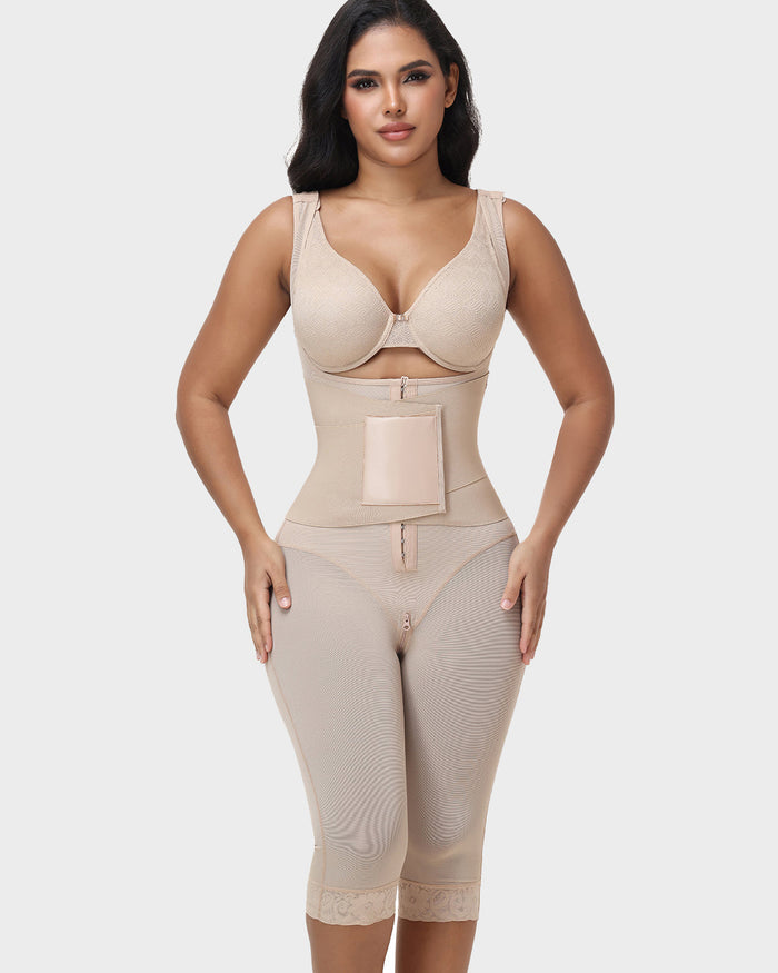 Double Compression Tummy Control Mid-length Shapewear with Detachable Waist Trainer  - By Qivii