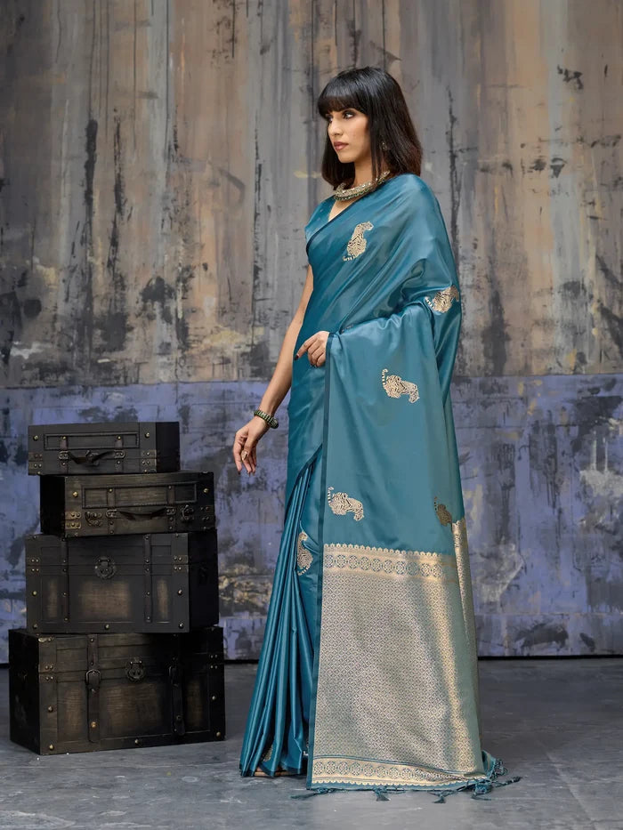 Dusty Blue Zari Weaving Saree