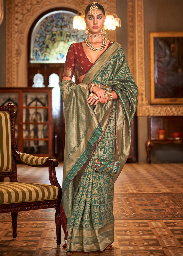 Dynasty Green Zari Woven Banarasi Silk Saree - qivii