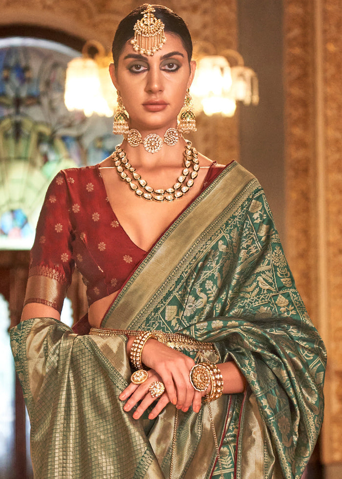 Dynasty Green Zari Woven Banarasi Silk Saree - qivii