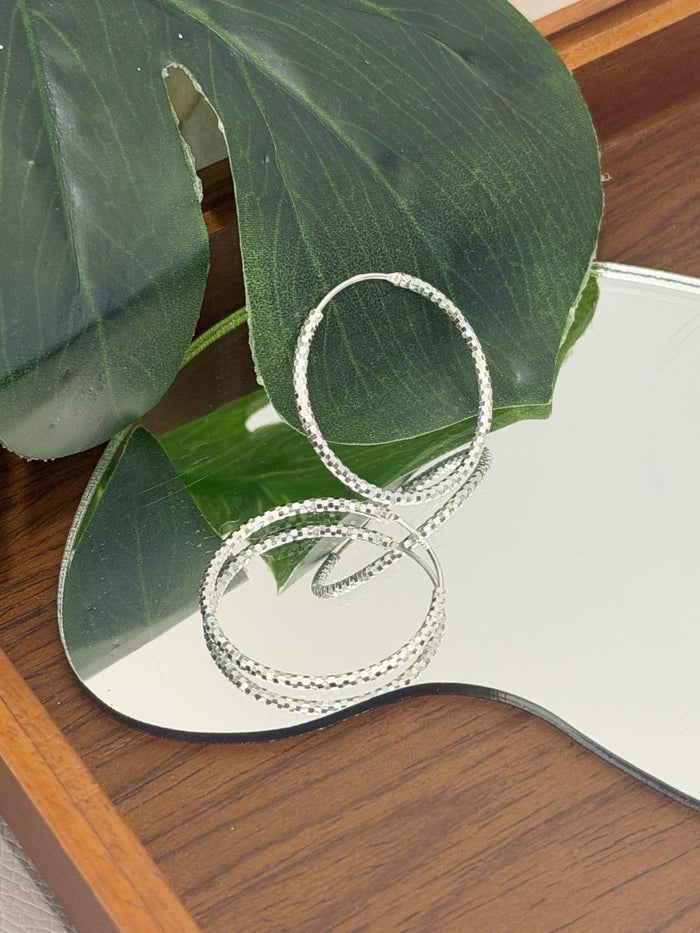 E1479 3cm Cut-out Glitter Hoop Earrings